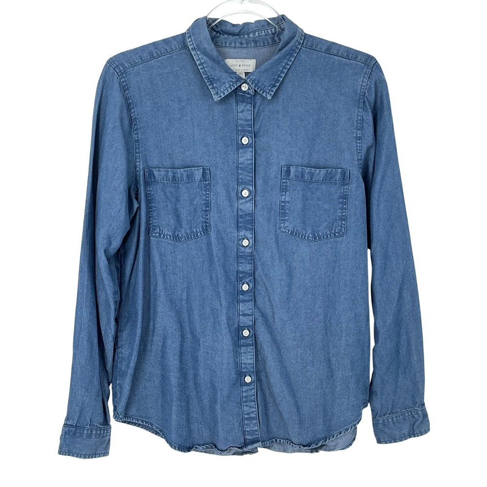 Lucky Brand Womens M Chambray Split Back Button Down Shirt Coastal Cowgirl